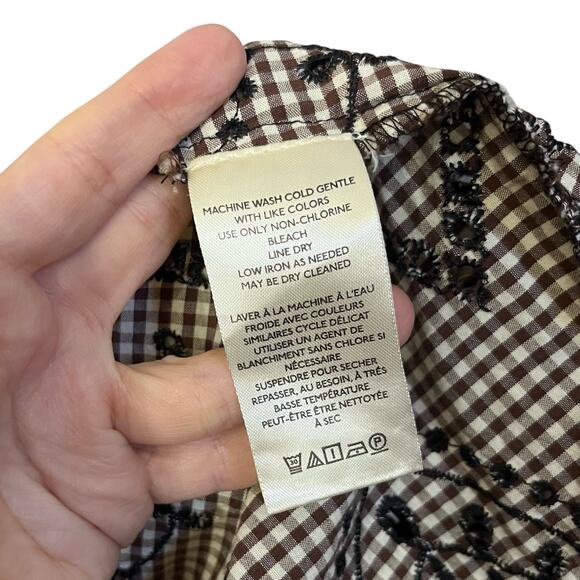 Anthropologie Pilcro Kiera Button Down Blouse Small Gingham Eyelet Embroidery - Picture 6 of 9